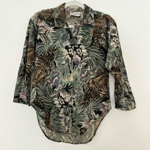 Vintage tropical art print button down S